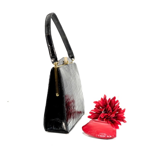 VINTAGE BELLESTONE | Genuine Alligator Satchel | Coin purse | Black & Red - Picture 2 of 15